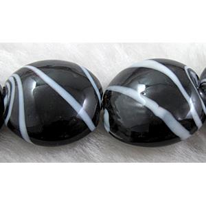 zebra lampwork glass beads, flat-round, black