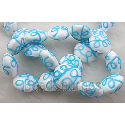 handcraft glass lampwork beads, flat-round, line, aqua