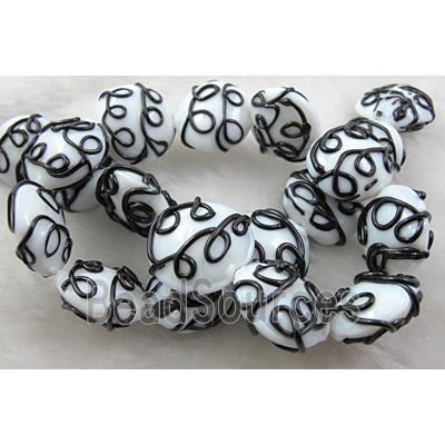 handcraft glass lampwork beads, flat-round, line, black