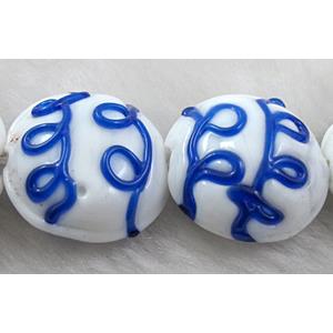 handcraft glass lampwork beads, flat-round, line, deep-blue