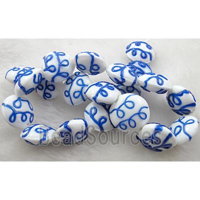 handcraft glass lampwork beads, flat-round, line, deep-blue