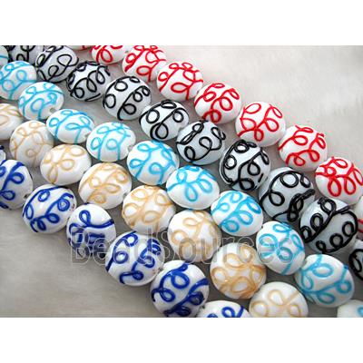 handcraft glass lampwork beads, flat-round, line, mixed color