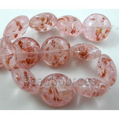 stripe lampwork glass beads, flat-round, pink