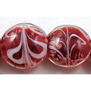 stripe lampwork glass beads, flat-round, mixed color