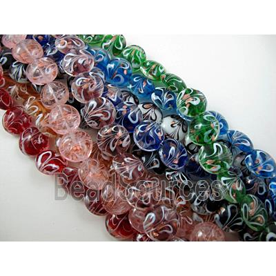 stripe lampwork glass beads, flat-round, mixed color