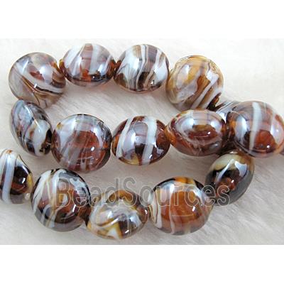 Lampwork Glass Beads, flat round, coffee