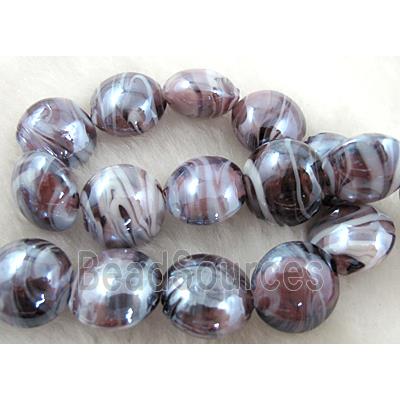 Lampwork glass bead, flat round, purple