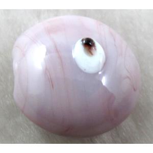  lampwork glass beads with evil eye, flat-round, lt.purple