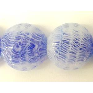 lampwork glass beads, flat-round, line, deep-blue