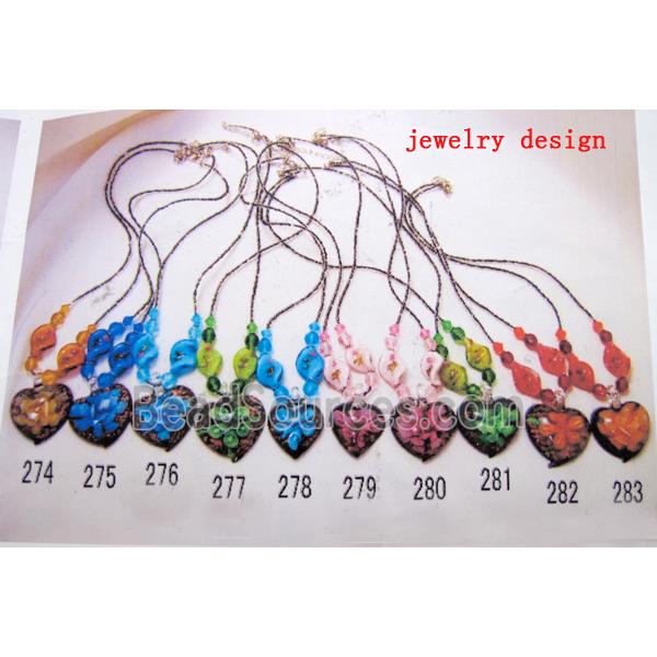 murano style glass lampwork pendant with goldsand, heart, flower, mixed color