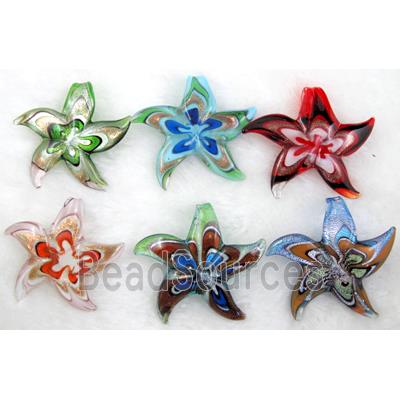 murano style glass lampwork pendant, starfish, mixed color