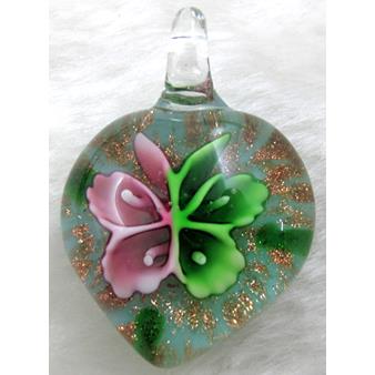 murano style lampwork glass pendant with goldsand, heart, butterfly, mixed color