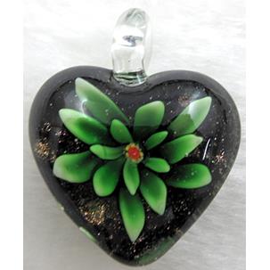 murano style lampwork glass pendant with goldsand, heart, butterfly, mixed color