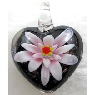 murano style lampwork glass pendant with goldsand, heart, butterfly, mixed color