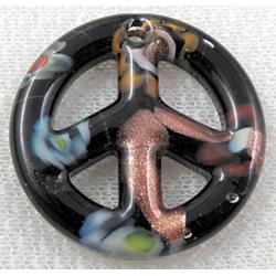 glass lampwork pendant, peace sign, black