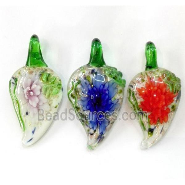 lampwork pendant, leaf