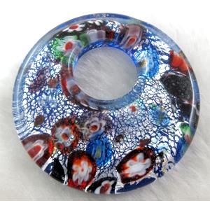 Lampwork glass pendants, silver foil, blue