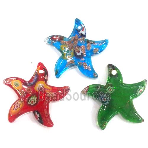 Lampwork glass pendants, mixed, starfish