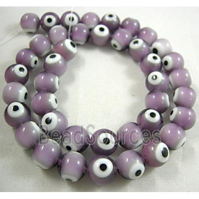 round lampwork glass beads with evil eye, purpel