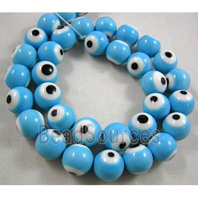 round lampwork glass beads with evil eye, blue