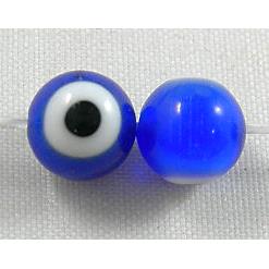 lampwork glass beads with evil eye, round, blue