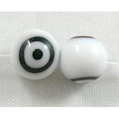 lampwork glass beads with evil eye, flat-round, white