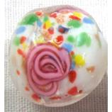 lampwork glass beads, flower, round, white