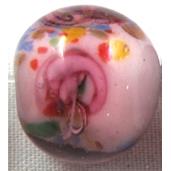 lampwork glass beads, flower, round, pink