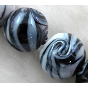 lampwork glass beads, round, black