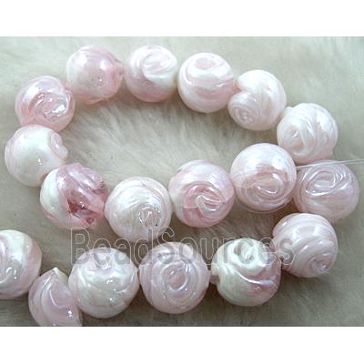 lampwork glass beads, round, pink