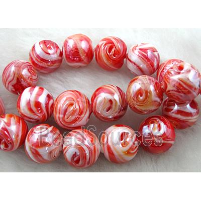 lampwork glass beads, round, red