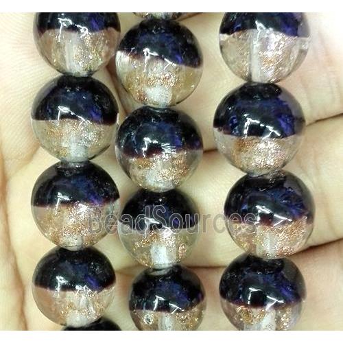 Lampwork glass bead within goldsand, round, double color