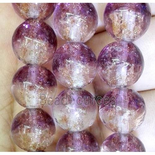 Lampwork glass bead within goldsand, round, double color