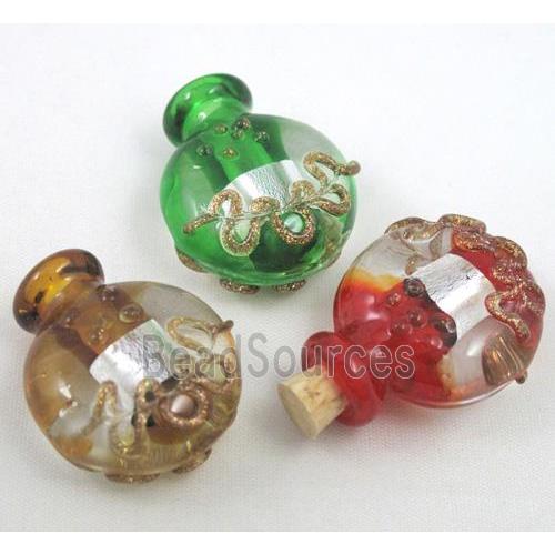 glass lampwork pendant, bottle, mixed color