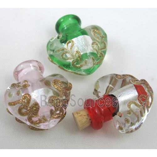 glass lampwork bottle pendant, mixed color