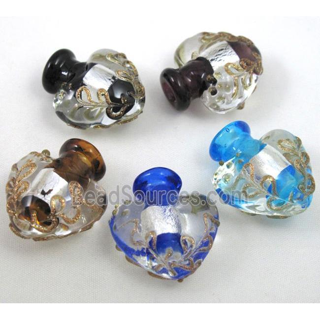 glass lampwork bottle pendant, mixed color