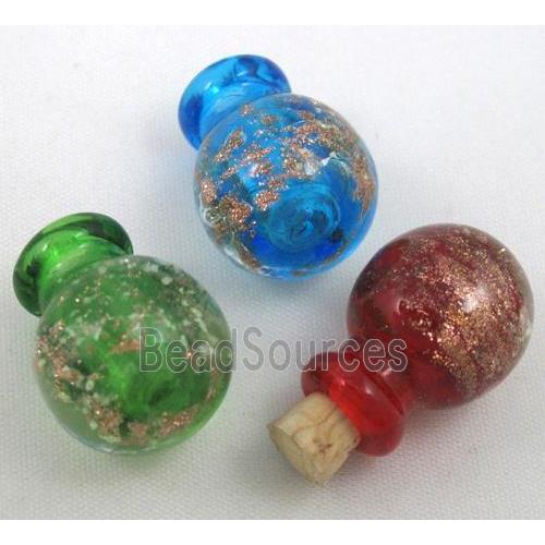 glass lampwork bottle pendant, mixed color