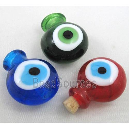 glass lampwork pendant, bottle, evil eye, mixed color