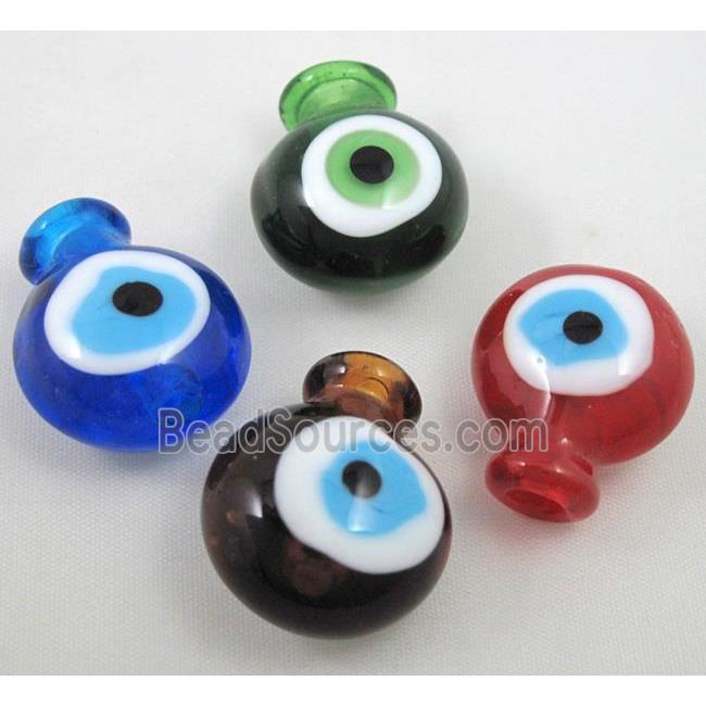 glass lampwork pendant, bottle, evil eye, mixed color