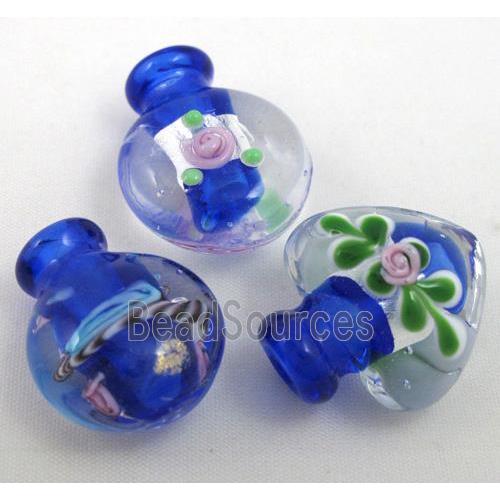 blue glass lampwork pendant, bottle, mixed shaped