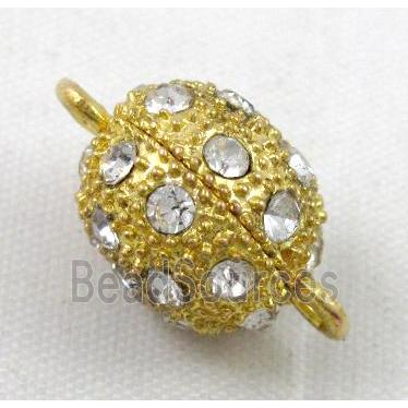 Magnetic alloy Clasp, round paved rhinestone