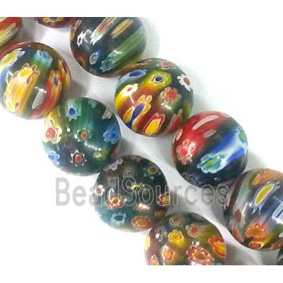 Millefiori glass bead, round, mixed