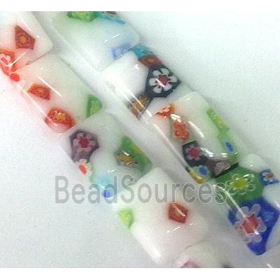 Millefiori glass bead, rectangle, mixed