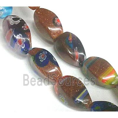 Millefiori glass bead with goldsand, mixed