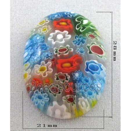 oval Cabochon, Millefiori glass beads, multi-flower, flat-back