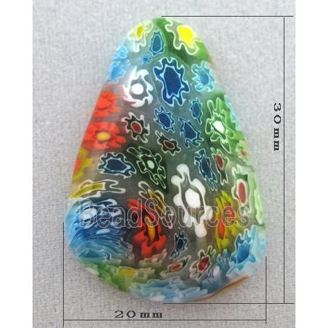 teardrop Cabochon, glass bead, Millefiori, multi-flower, flat-back