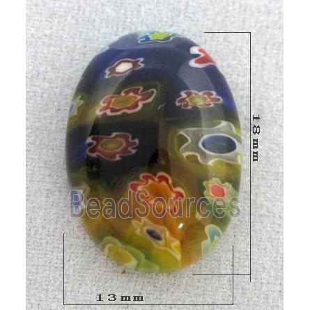 oval Cabochon, Millefiori glass bead, multi-flower, flat-back