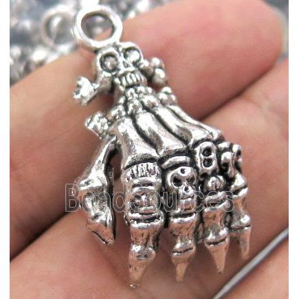 tibetan silver pendant, skull hand