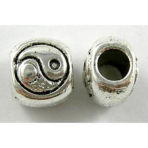 Tibetan Style Chinese Taichi Zinc Beads, Antique Silver