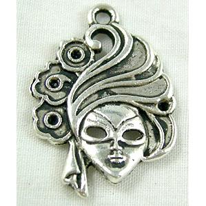 venetian lady mask charm, Tibetan Silver Non-Nickel